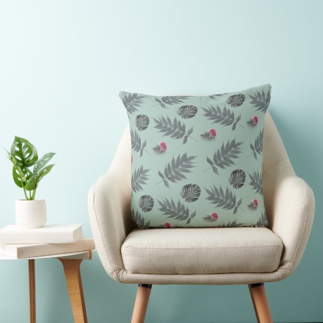 Tropische bladeren en bloemen kussen (Stoel)