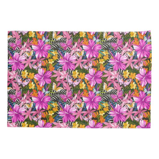 Tropische bladeren en bloemen kussensloop (Achterkant-Links)