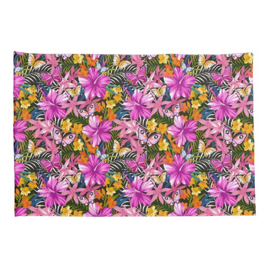 Tropische bladeren en bloemen kussensloop (Achterkant-Rechts)