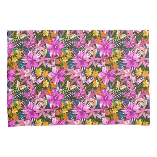 Tropische bladeren en bloemen kussensloop (Voorkant-Rechts)