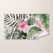 Tropische bladeren en bloemen op roze handdoek (Handdoek)