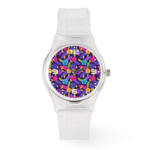 Tropische bladeren en bloemen Patroon-23857 Horloge
