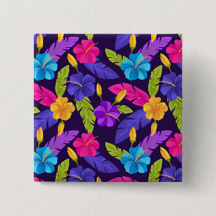Tropische bladeren en bloemen Patroon-23857 Vierkante Button 5,1 Cm