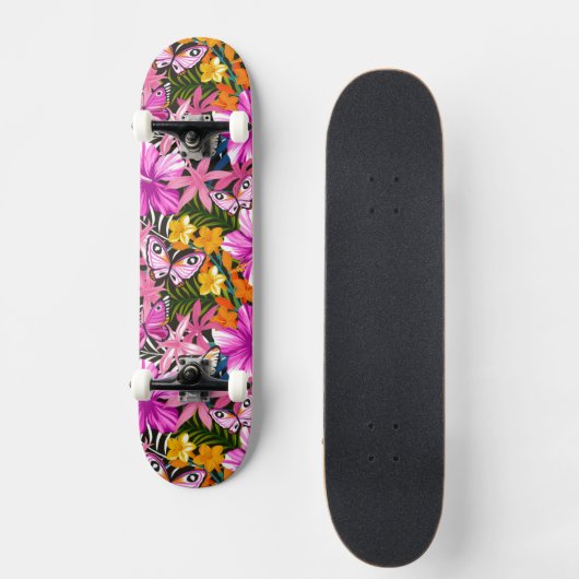 Tropische bladeren en bloemen persoonlijk skateboard (Voorkant)