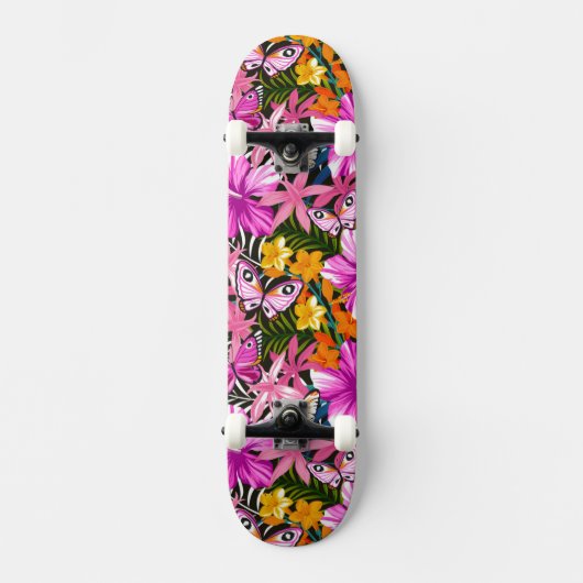Tropische bladeren en bloemen persoonlijk skateboard (Voorkant)