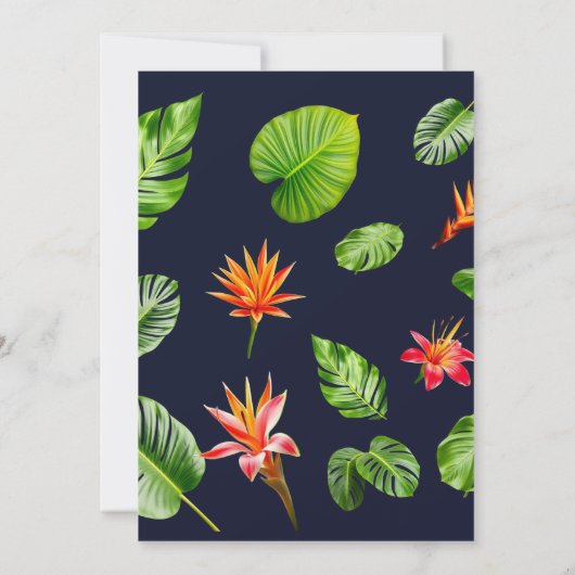 Tropische bladeren en bloemen Retro bruiloft Kaart (Achterkant)