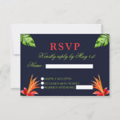 Tropische bladeren en bloemen Retro bruiloft RSVP Kaartje (Voorkant)