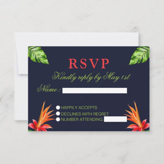 Tropische bladeren en bloemen Retro bruiloft RSVP Kaartje (Voorkant)