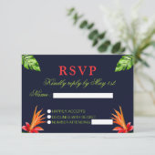 Tropische bladeren en bloemen Retro bruiloft RSVP Kaartje (Staand voorkant)