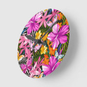 Tropische bladeren en bloemen ronde klok (Hoek)