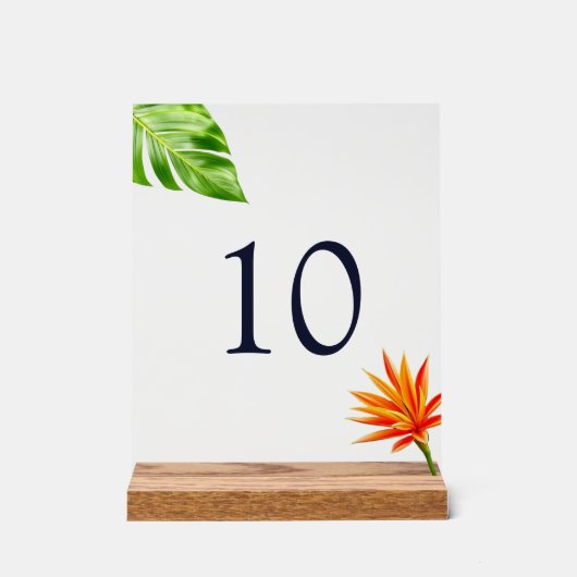 Tropische bladeren en bloemen Tafelnummer Acryl Bord (Voorkant)