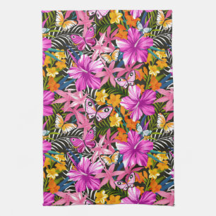Tropische bladeren en bloemen theedoek