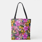 Tropische bladeren en bloemen tote bag (Achterkant)