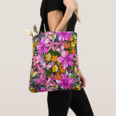 Tropische bladeren en bloemen tote bag (Dichtbij)