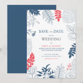 Tropische bladeren en bloemen trouwframe kaart (Voorkant / Achterkant)