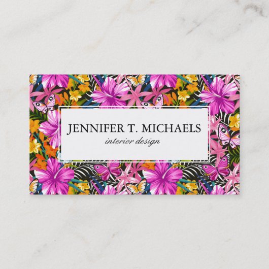 Tropische bladeren en bloemen visitekaartje (Voorkant)