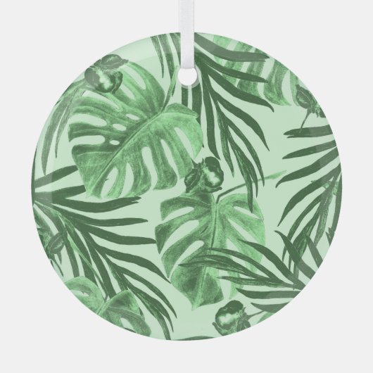Tropische bladeren en bloemen, waterverf. glas ornament (Voorkant)