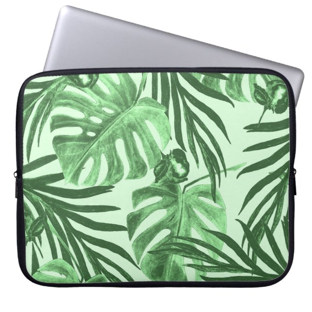 Tropische bladeren en bloemen, waterverf. laptop sleeve (Voorkant)