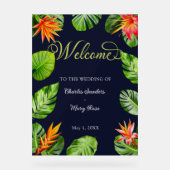 Tropische bladeren en bloemen welkom bruiloft acry acryl bord (Voorkant)