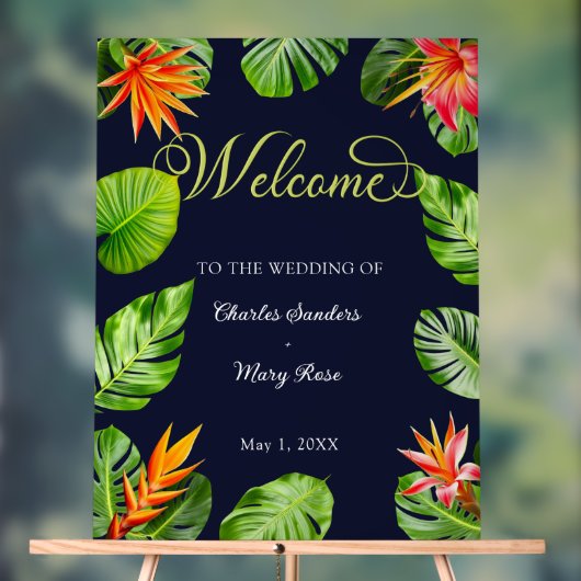 Tropische bladeren en bloemen welkom bruiloft acry acryl bord (Neutraal)
