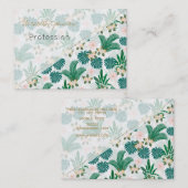 Tropische bladeren en bloemen wit patroon visitekaartje (Voorkant / Achterkant)
