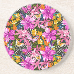 Tropische bladeren en bloemen zandsteen onderzetter