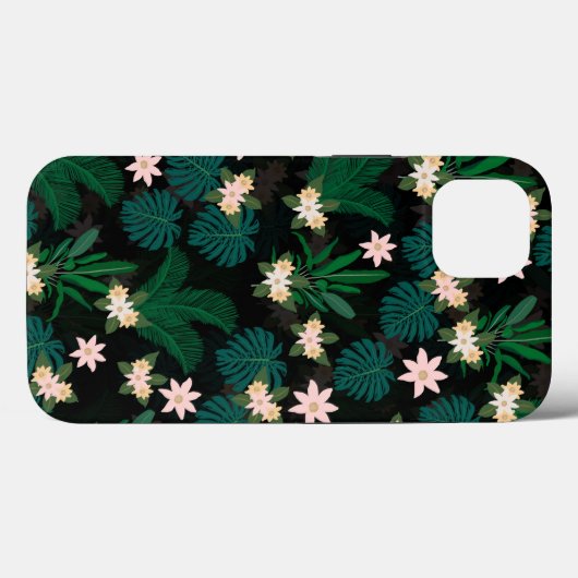 Tropische bladeren en bloemen - zwart patroon Case-Mate iPhone case (Achterkant (horizontaal))