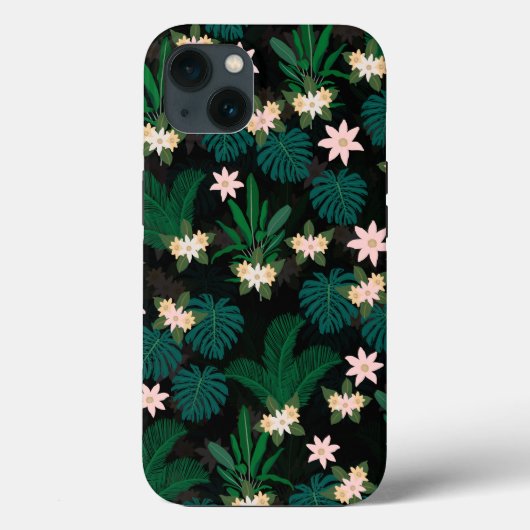 Tropische bladeren en bloemen - zwart patroon Case-Mate iPhone case (Achterkant)