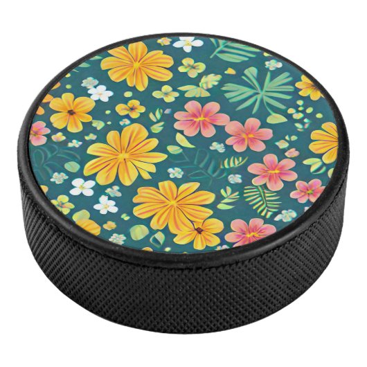 Tropische bladeren en bloesems hockey puck (3/4)
