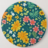 Tropische bladeren en bloesems ronde button 6,0 cm (Voorkant)