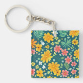 Tropische bladeren en bloesems sleutelhanger (voorkant)