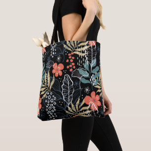 Tropische bladeren en bloesems tote bag