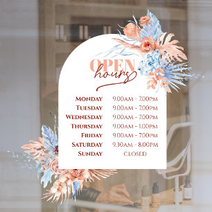 Tropische bladeren en boog open uren venster klamp raamsticker