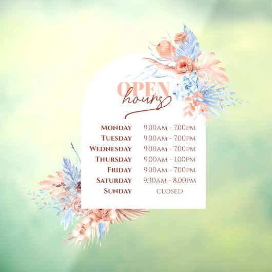 Tropische bladeren en boog open uren venster klamp raamsticker (Vel 3)