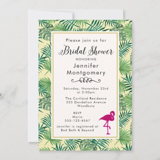 Tropische bladeren en een roze Vrijgezellenfeest v Kaart (Voorkant)