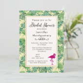 Tropische bladeren en een roze Vrijgezellenfeest v Kaart (Staand voorkant)