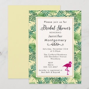 Tropische bladeren en een roze Vrijgezellenfeest v Kaart