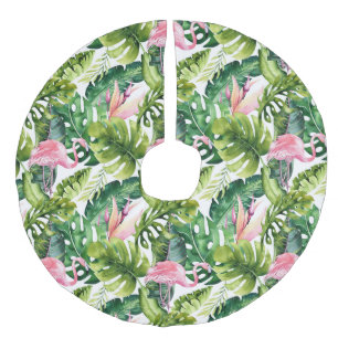 Tropische Bladeren en Flamingo Kerstboom Kleed Imitatie Linnen Kerstboom Kleed