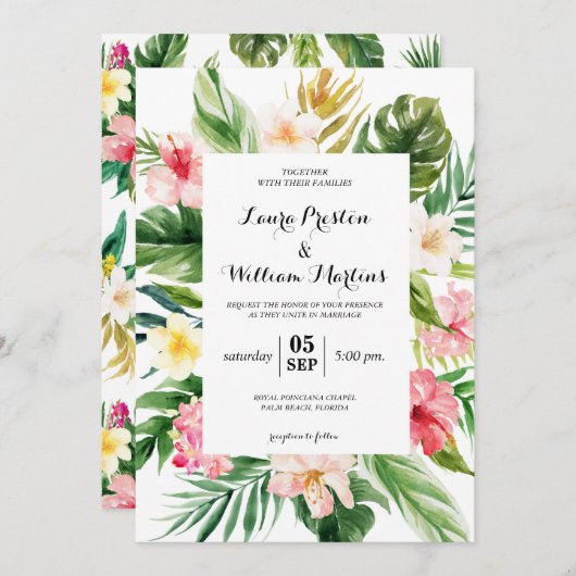 Tropische bladeren en geventileerde platte Lijsten Kaart (Voorkant / Achterkant)