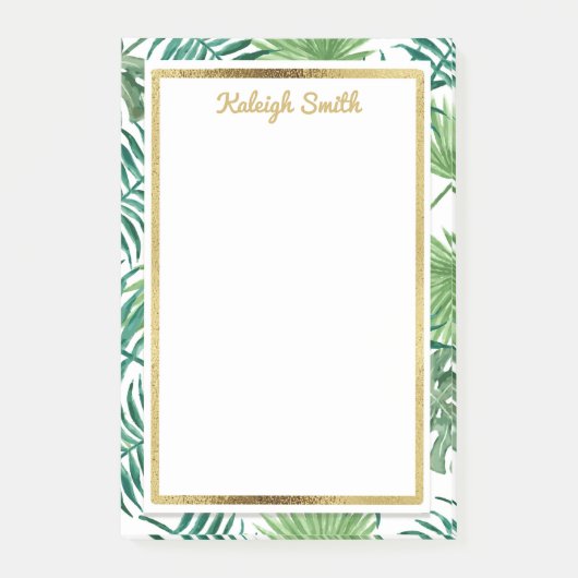 Tropische Bladeren en Goud Gepersonaliseerde Post Post-it® Notes (Voorkant)