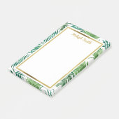 Tropische bladeren en gouden persoonlijke artikele post-it® notes (Schuin)