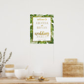 Tropische bladeren en gouden welkome trouwbord poster (Keuken)