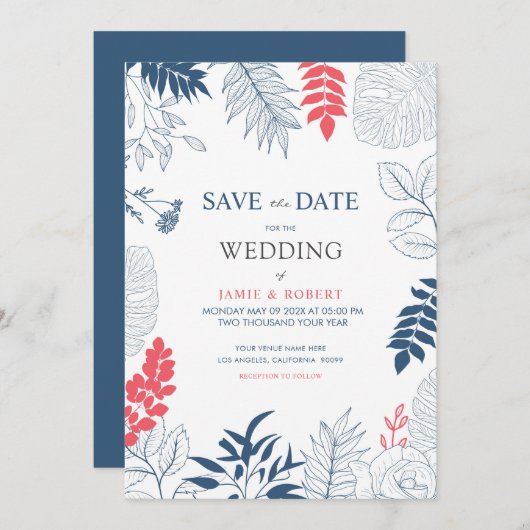 Tropische bladeren en lijst voor bloementeelt kaart (Voorkant / Achterkant)