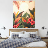 Tropische bladeren en maanpastel canvas afdruk (Insitu (Slaapkamer))