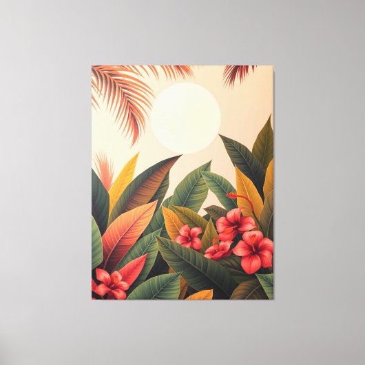Tropische bladeren en maanpastel canvas afdruk (Voorkant)