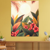 Tropische bladeren en maanpastel canvas afdruk (Insitu (Woonkamer))