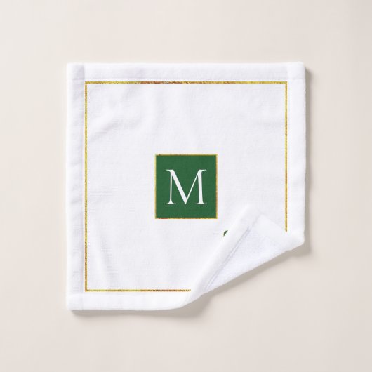 Tropische bladeren en monogram groen, goud bad handdoek (Wasdoekje)
