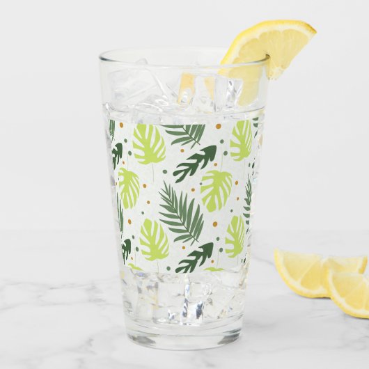 Tropische bladeren en polka stippen op de textuur. glas (Achterkant ijs)