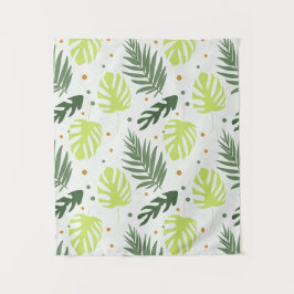 Tropische bladeren en polka stippen op de textuur. wandkleed