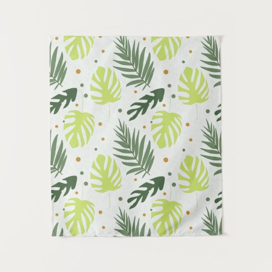 Tropische bladeren en polka stippen op de textuur. wandkleed (Voorkant)